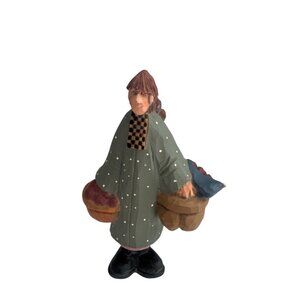 Vintage Williraye Studio Collectible Figurine Girl w/Apple Basket Folk Art ~5-In